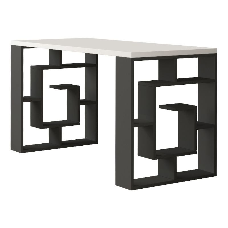 Γραφείο Εργασίας Labirent Megapap Από Μελαμίνη Χρώμα Ανθρακί - Λευκό 140X60X75Εκ