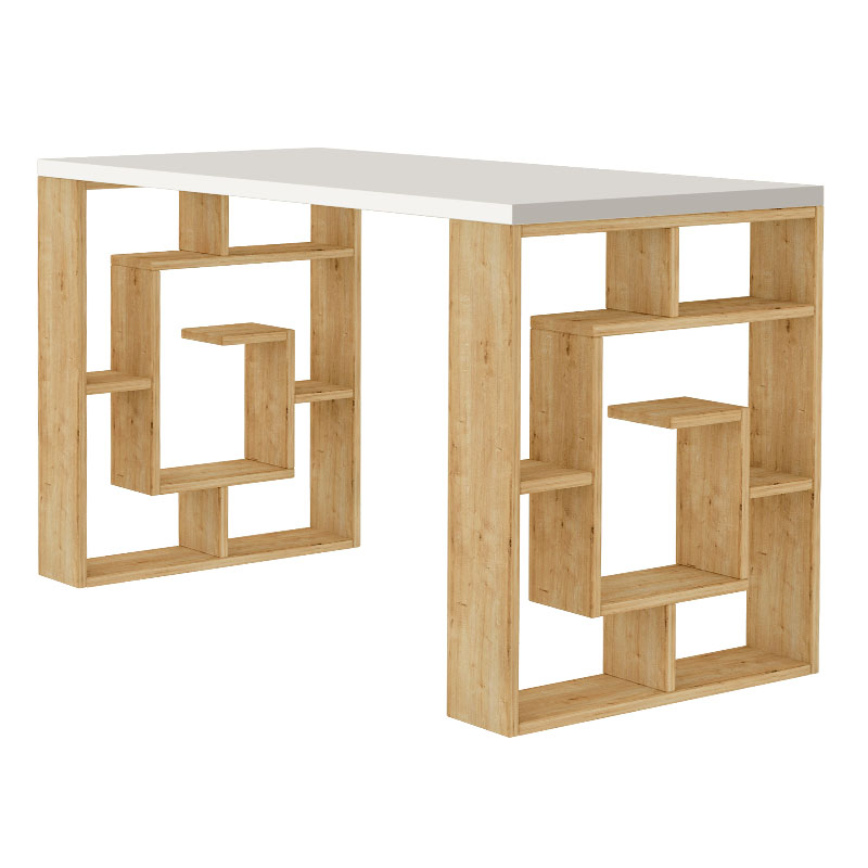 Γραφείο Εργασίας Labirent Megapap Από Μελαμίνη Χρώμα Φυσικό Οξιάς - Λευκό 140X60X75Εκ