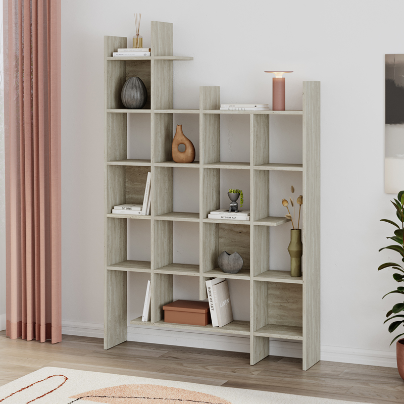 Βιβλιοθήκη Manco Megapap Χρώμα Travertine 122X25,5X188Εκ.