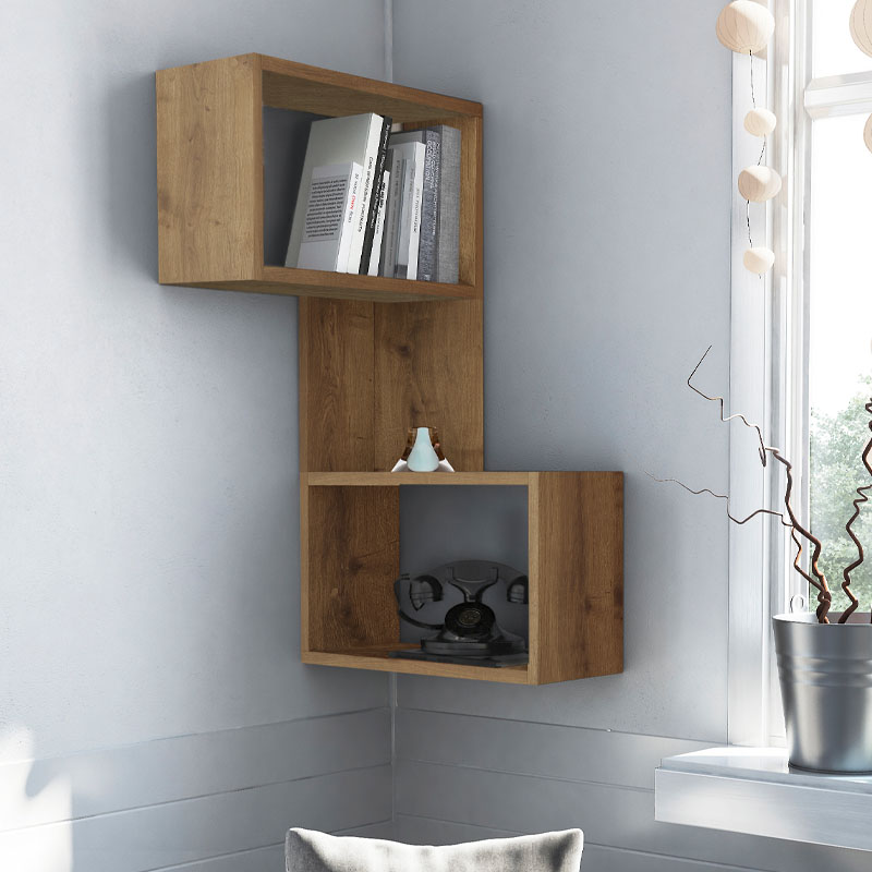 Ραφιέρα Τοίχου Γωνιακή Part Megapap Μελαμίνης Χρώμα Ανοιχτό Καφέ 47X20X82Εκ.