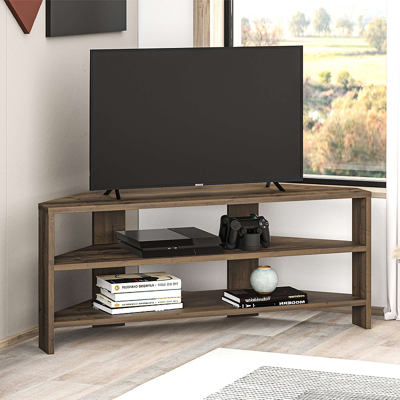 Έπιπλο Τηλεόρασης Γωνιακό Thales Megapap Χρώμα Ανοιχτό Καρυδί 110X36X45Εκ.