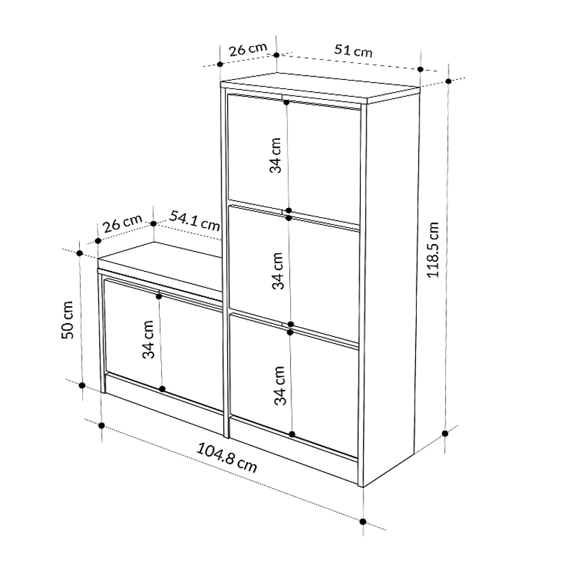 Παπουτσοθήκη Μελαμίνης Dude Megapap Χρώμα Λευκό 104,8X26X118,5Εκ.