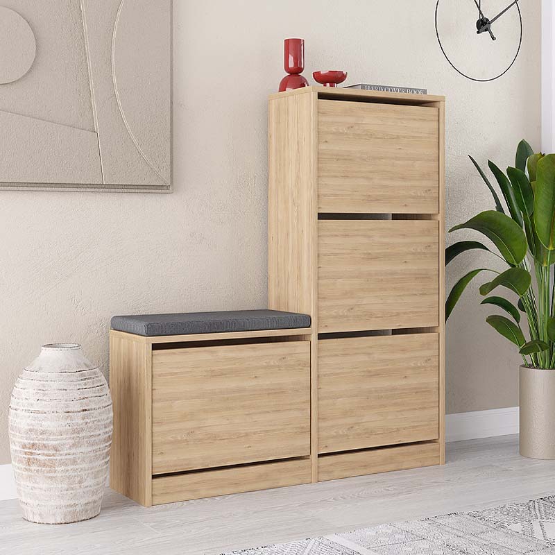 Παπουτσοθήκη Μελαμίνης Dude Megapap Χρώμα Φυσικό Οξιάς 104,8X26X118,5Εκ.