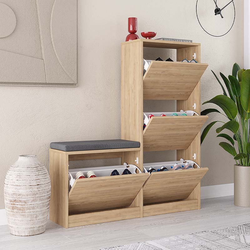 Παπουτσοθήκη Μελαμίνης Dude Megapap Χρώμα Φυσικό Οξιάς 104,8X26X118,5Εκ.