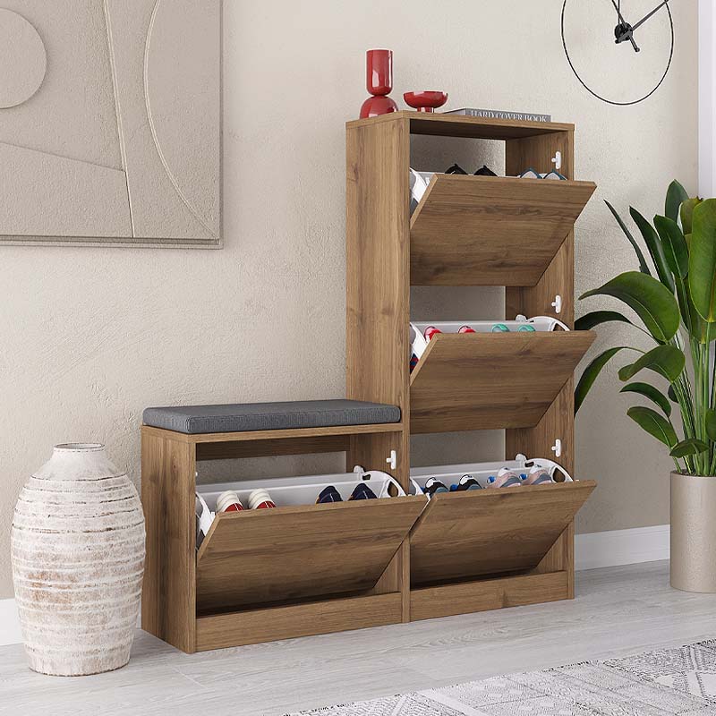 Παπουτσοθήκη Μελαμίνης Dude Megapap Χρώμα Ανοιχτό Καφέ 104,8X26X118,5Εκ.