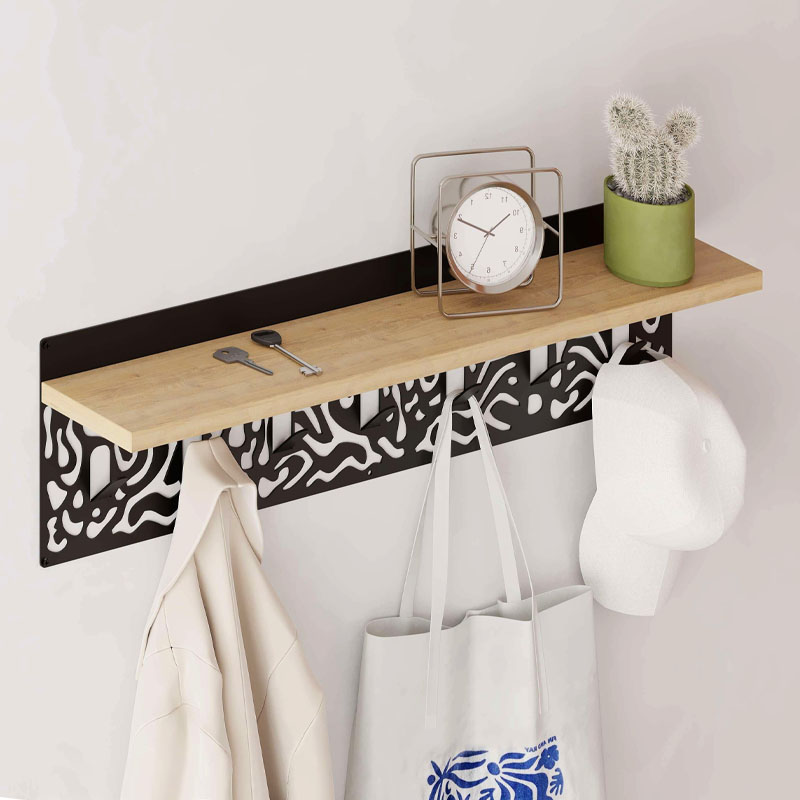 Κρεμάστρα Τοίχου Novo Megapap Από  Μέταλλο - Μελαμίνη Χρώμα Sapphire Oak - Μαύρο 80X12,2X20Εκ.