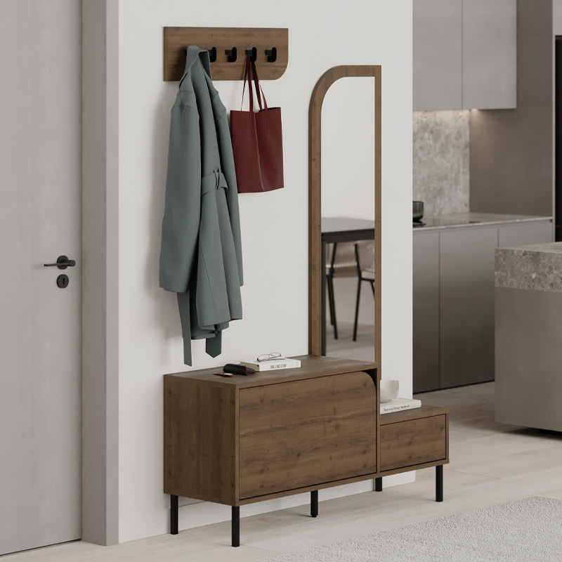 Έπιπλο Εισόδου Mila Megapap Με Κρεμάστρα Χρώμα Ανοιχτό Καφέ 120X37X171,6Εκ.