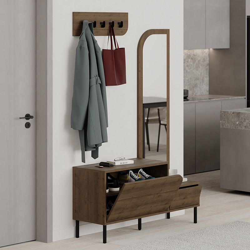 Έπιπλο Εισόδου Mila Megapap Με Κρεμάστρα Χρώμα Ανοιχτό Καφέ 120X37X171,6Εκ.