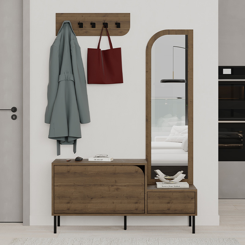 Έπιπλο Εισόδου Mila Megapap Με Κρεμάστρα Χρώμα Ανοιχτό Καφέ 120X37X171,6Εκ.