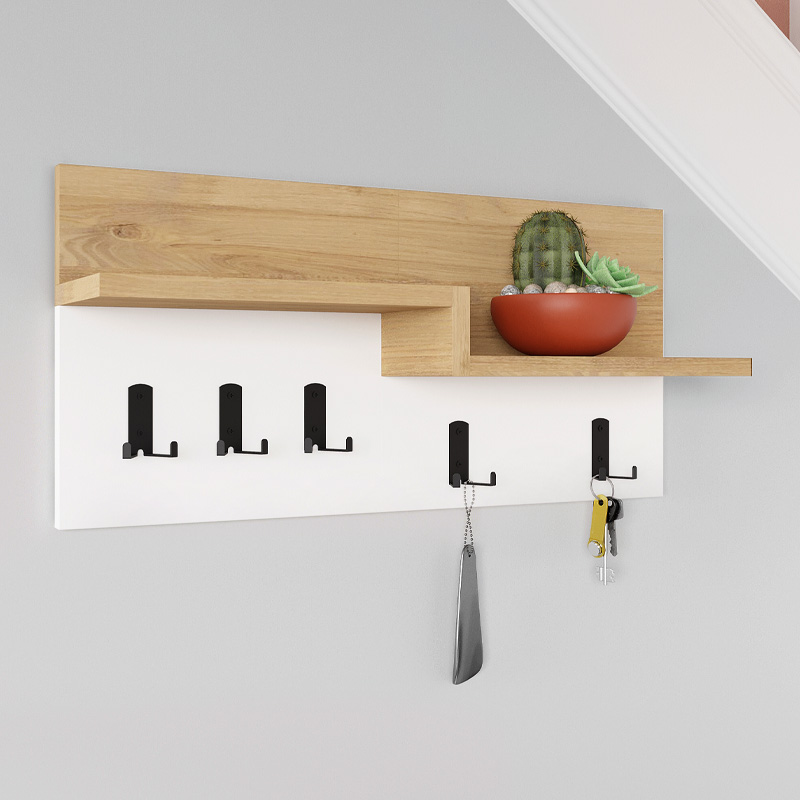 Κρεμάστρα Τοίχου Harmon Megapap Χρώμα Sapphire Oak - Λευκό 65X15X31Εκ.