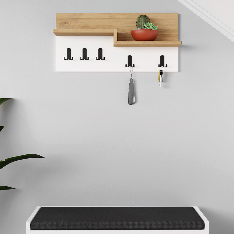 Κρεμάστρα Τοίχου Harmon Megapap Χρώμα Sapphire Oak - Λευκό 65X15X31Εκ.