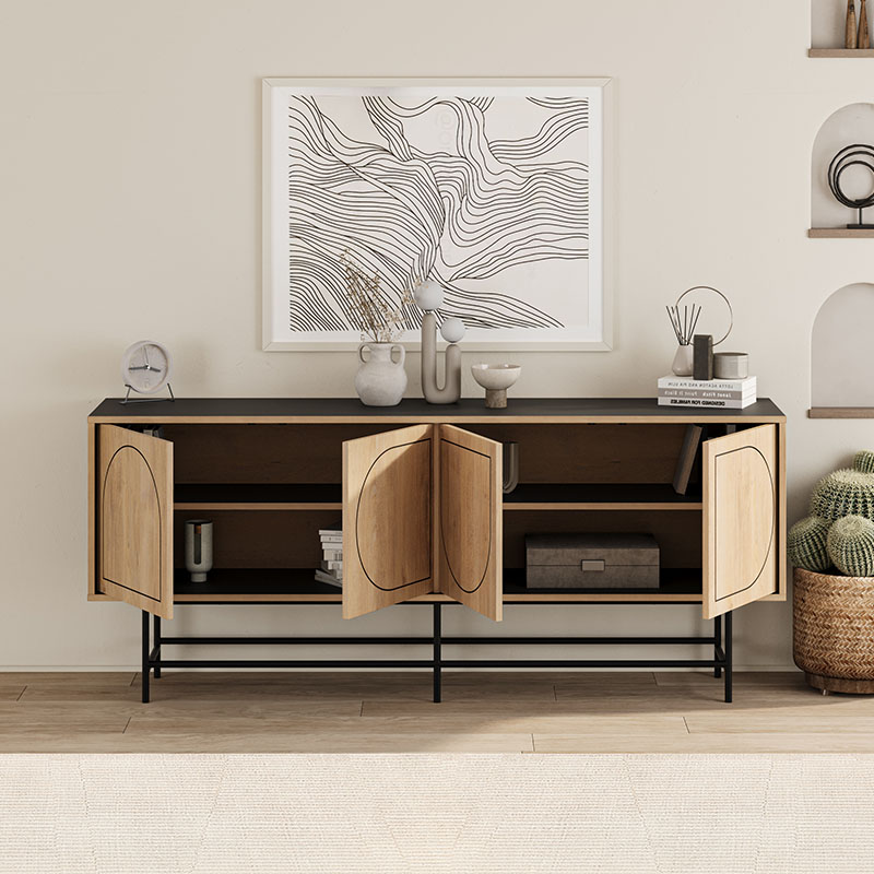 Μπουφές Joji Megapap Χρώμα Sapphire Oak - Silky Black 186,8X40X77,6Εκ.