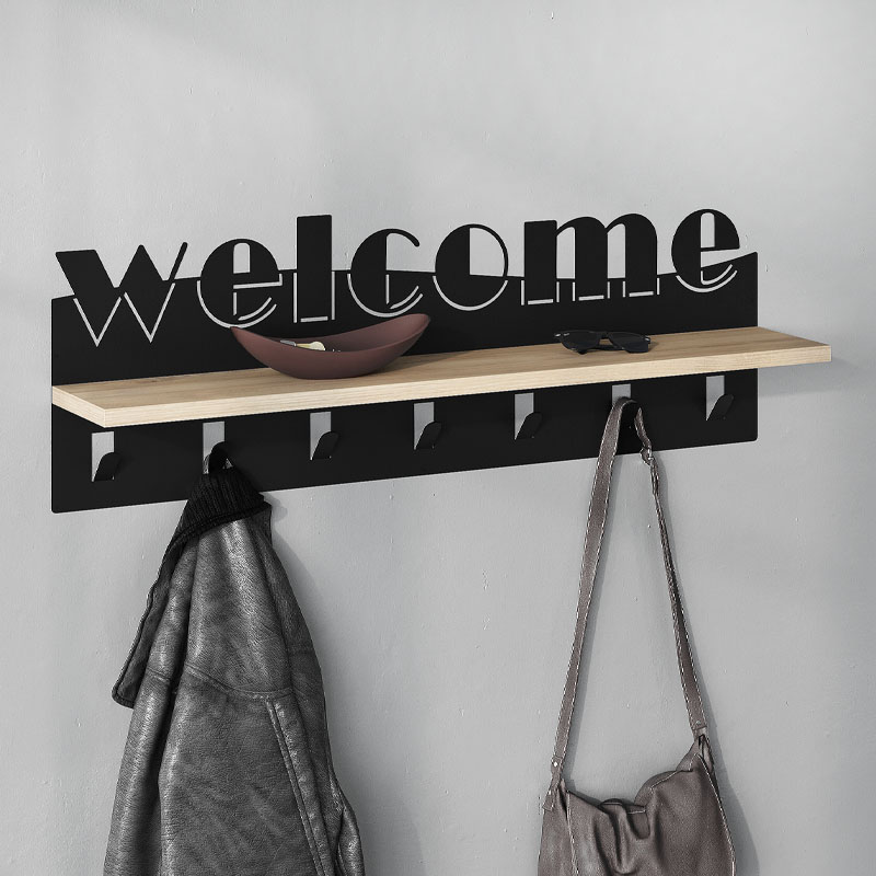 Κρεμάστρα Τοίχου Welcome Megapap Χρώμα Μαύρο - Sapphire Oak 86X15,2X29Εκ.