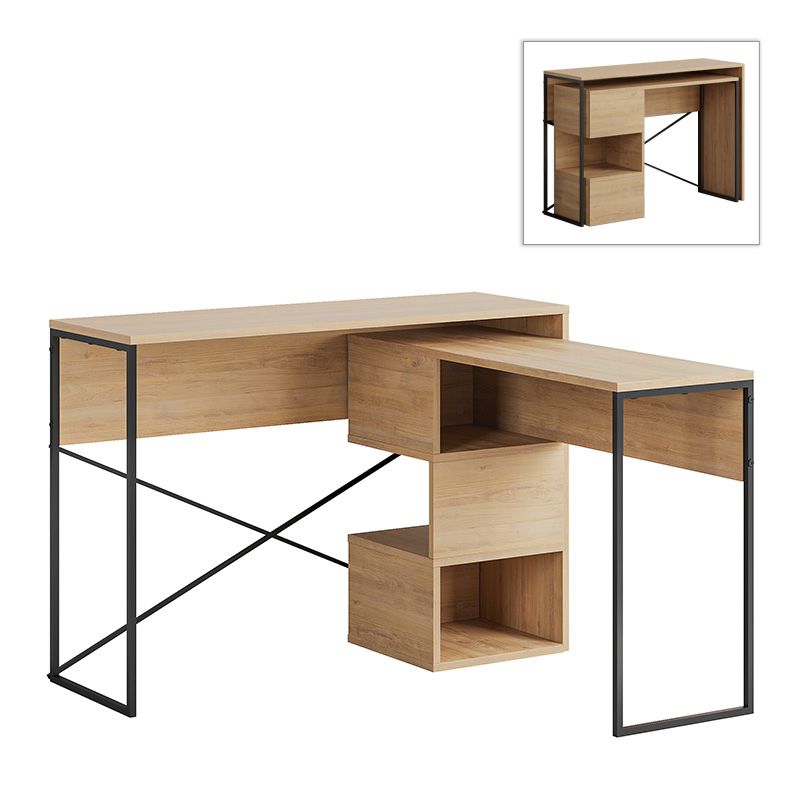 Γραφείο Εργασίας Πολυμορφικό Badau Megapap Από Μελαμίνη Χρώμα Φυσικό Οξιάς 110X37,2X77Εκ.