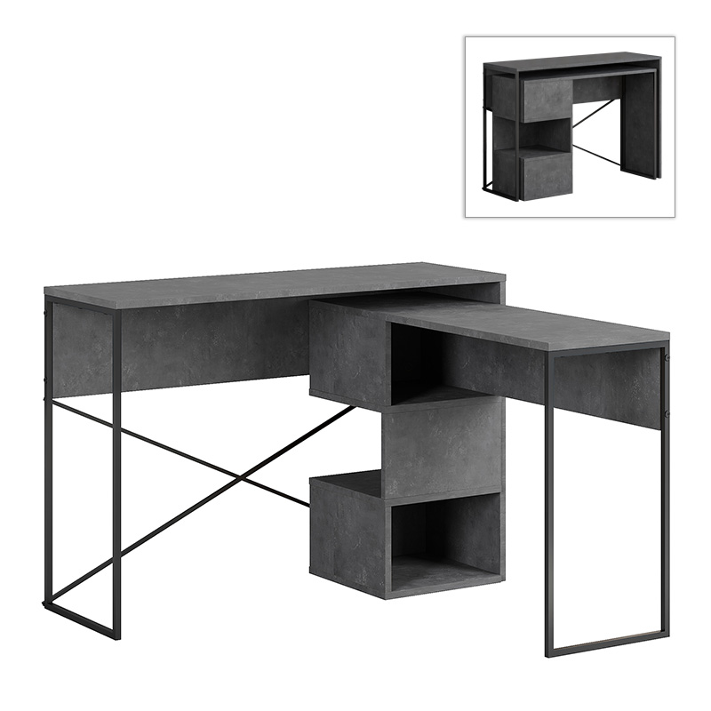 Γραφείο Εργασίας Πολυμορφικό Badau Megapap Χρώμα Γκρι Ρετρό 110X37,2X77Εκ.