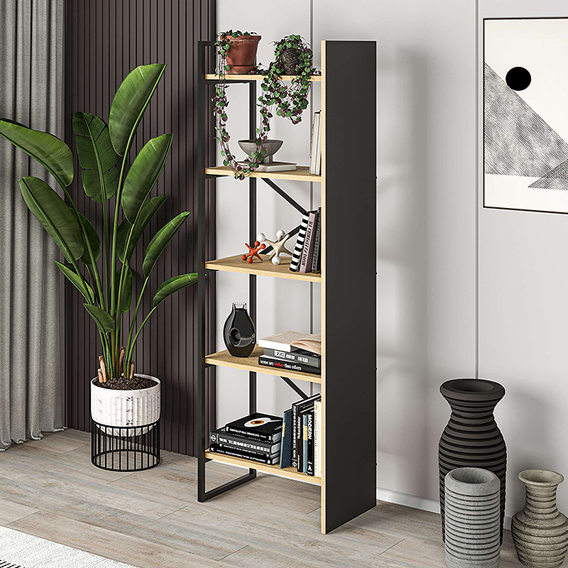 Βιβλιοθήκη Detroit Megapap Χρώμα Sapphire Oak - Silky Black 58X35,2X175Εκ.