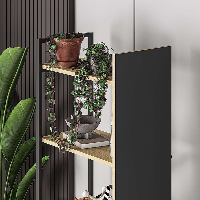 Βιβλιοθήκη Detroit Megapap Χρώμα Sapphire Oak - Silky Black 58X35,2X175Εκ.