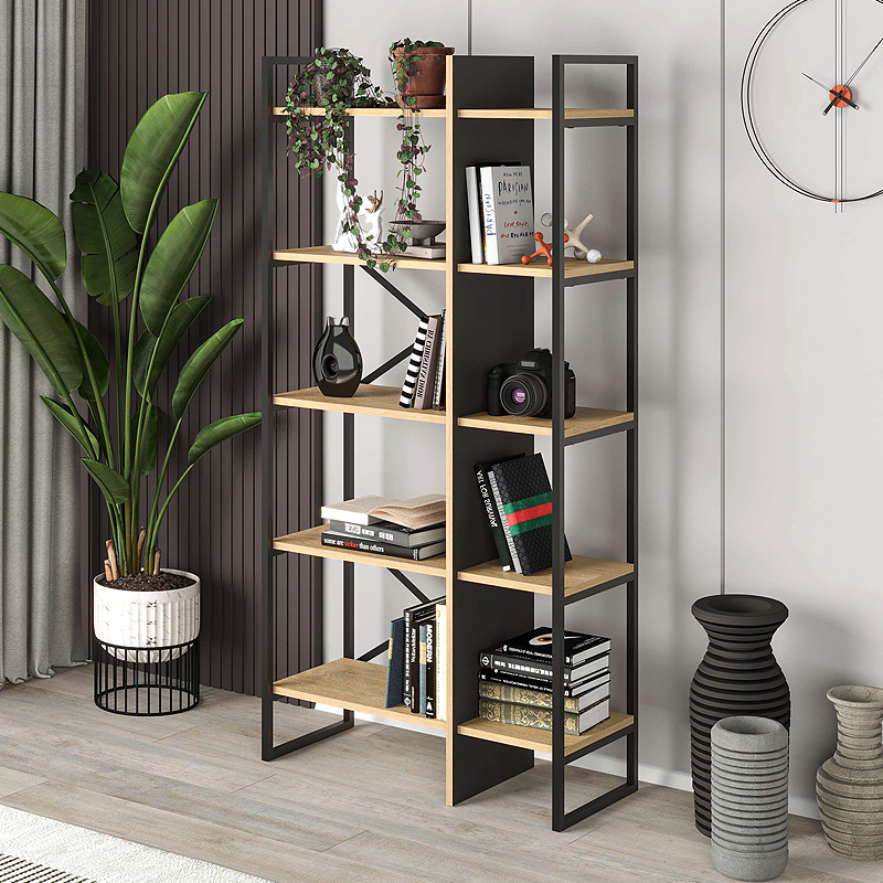 Βιβλιοθήκη Detroit Megapap Χρώμα Sapphire Oak - Silky Black 87,5X35,2X175Εκ.