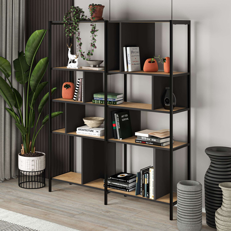 Βιβλιοθήκη Maxi Megapap Χρώμα Sapphire Oak - Silky Black 144X35X175Εκ.