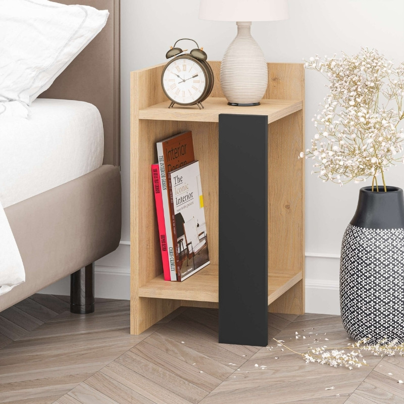 Κομοδίνο Elos Megapap Χρώμα Saphhire Oak - Silky Black 30X31,7X55Εκ.