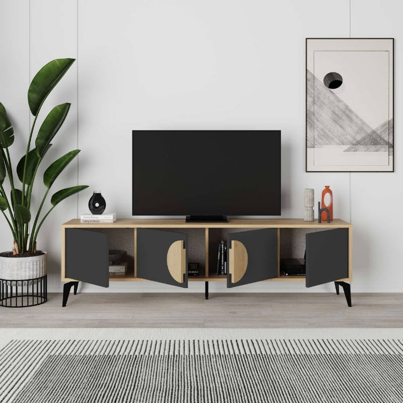 Έπιπλο Τηλεόρασης Gora Megapap Χρώμα Sapphire Oak - Silky Black 180X35,6X51Εκ.