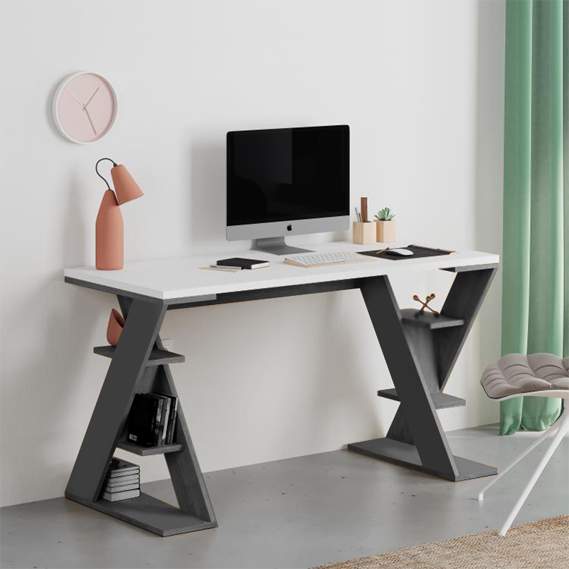 Γραφείο Εργασίας Papillon Megapap Χρώμα Ανθρακί - Λευκό 137X60X75Εκ