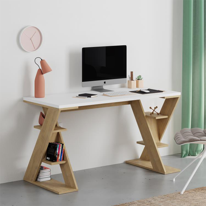 Γραφείο Εργασίας Papillon Megapap Χρώμα Sapphire Oak - Λευκό 137X60X75Εκ