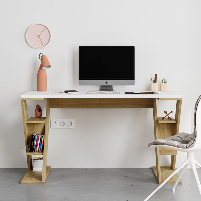 Γραφείο Εργασίας Papillon Megapap Χρώμα Sapphire Oak - Λευκό 137X60X75Εκ