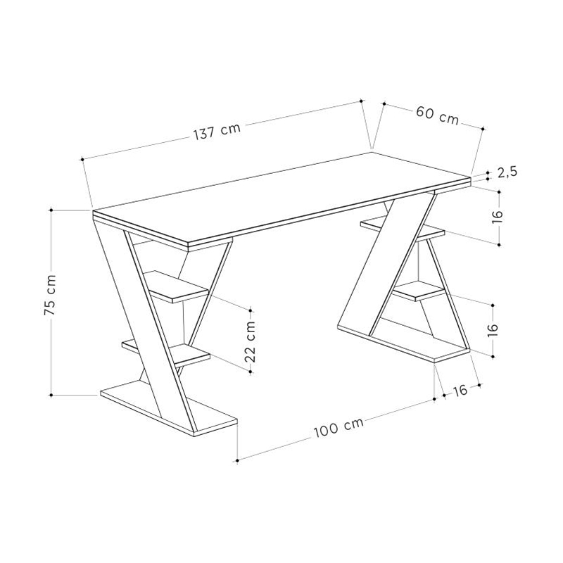 Γραφείο Εργασίας Papillon Megapap Χρώμα Sapphire Oak - Λευκό 137X60X75Εκ