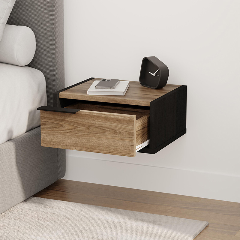 Κομοδίνο Επιτοίχιο Eco Megapap Χρώμα Black Wood - Καρυδί 40X33X18,5Εκ.