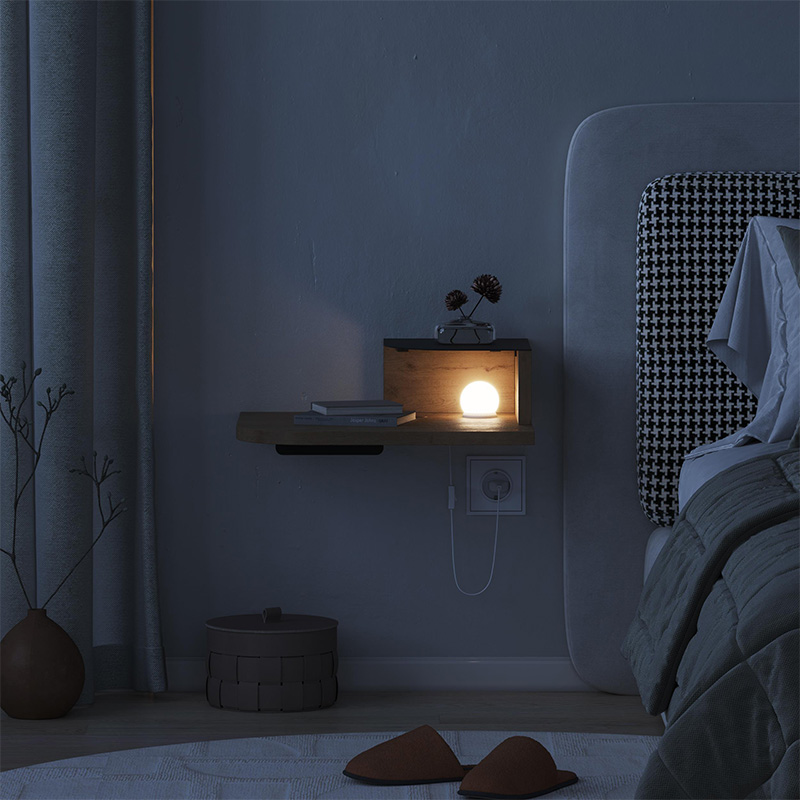 Κομοδίνο Επιτοίχιο Luno Megapap Με Led Χρώμα Sepet Oak 40X30X16,2Εκ.