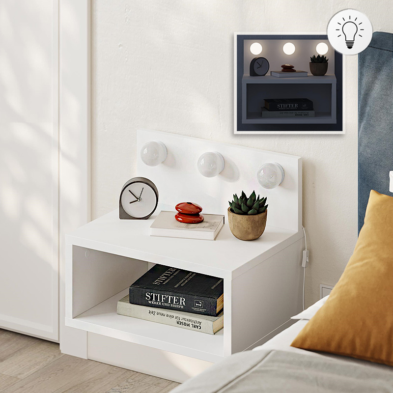 Κομοδίνο Επιτοίχιο Treo Megapap Με Led Χρώμα Λευκό 40X30X33,8Εκ.