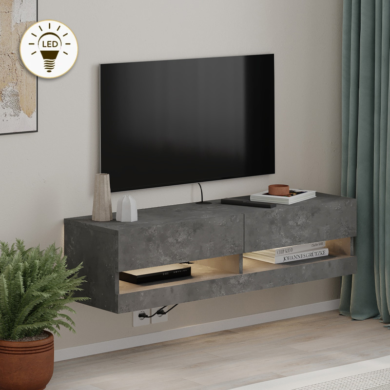 Έπιπλο Τηλεόρασης Επιτοίχιο Moon Megapap Με Led Χρώμα Γκρι Ρετρό 120X33,8X30Εκ.