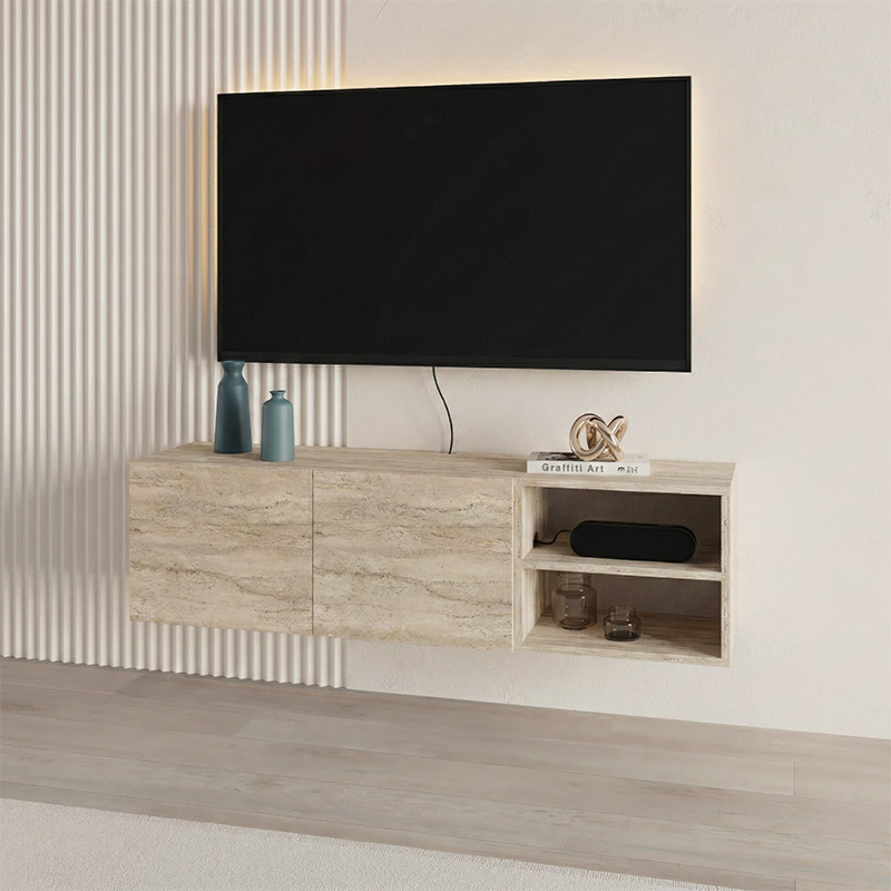 Έπιπλο Τηλεόρασης Επιτοίχιο Conrad Megapap Χρώμα Travertine 140X35X38Εκ.