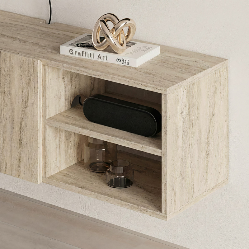 Έπιπλο Τηλεόρασης Επιτοίχιο Conrad Megapap Χρώμα Travertine 140X35X38Εκ.