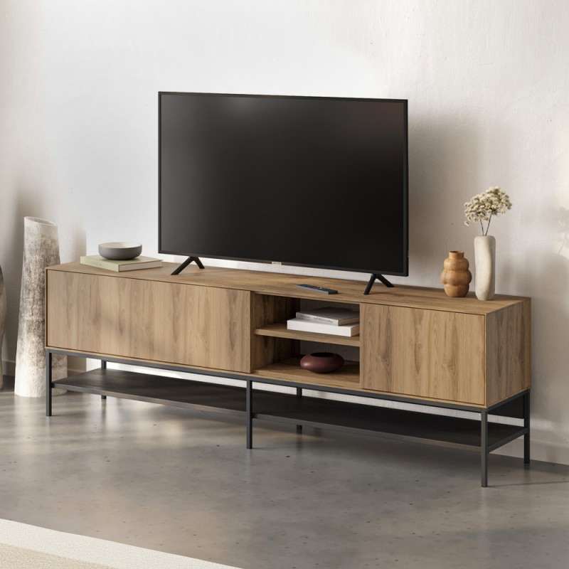 Έπιπλο Τηλεόρασης Amira Megapap Χρώμα Καρυδί Ud - Black Wood 180X35X55Εκ.