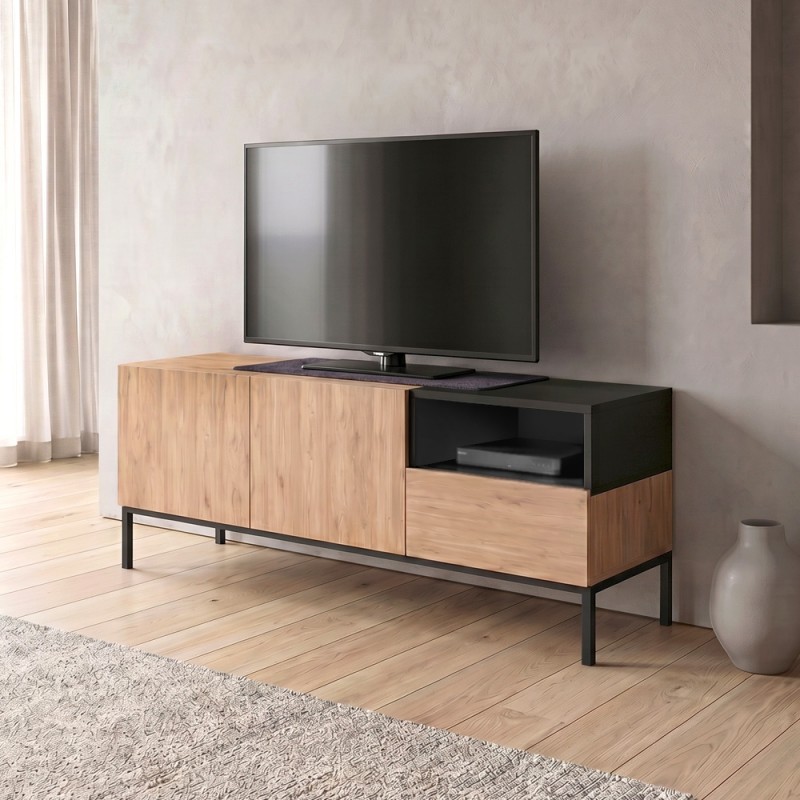 Έπιπλο Τηλεόρασης Cailin Megapap Χρώμα Sepet Oak - Black Wood 140X41,8X55Εκ.