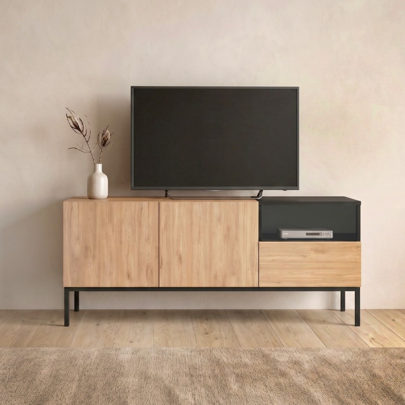 Έπιπλο Τηλεόρασης Cailin Megapap Χρώμα Sepet Oak - Black Wood 140X41,8X55Εκ.