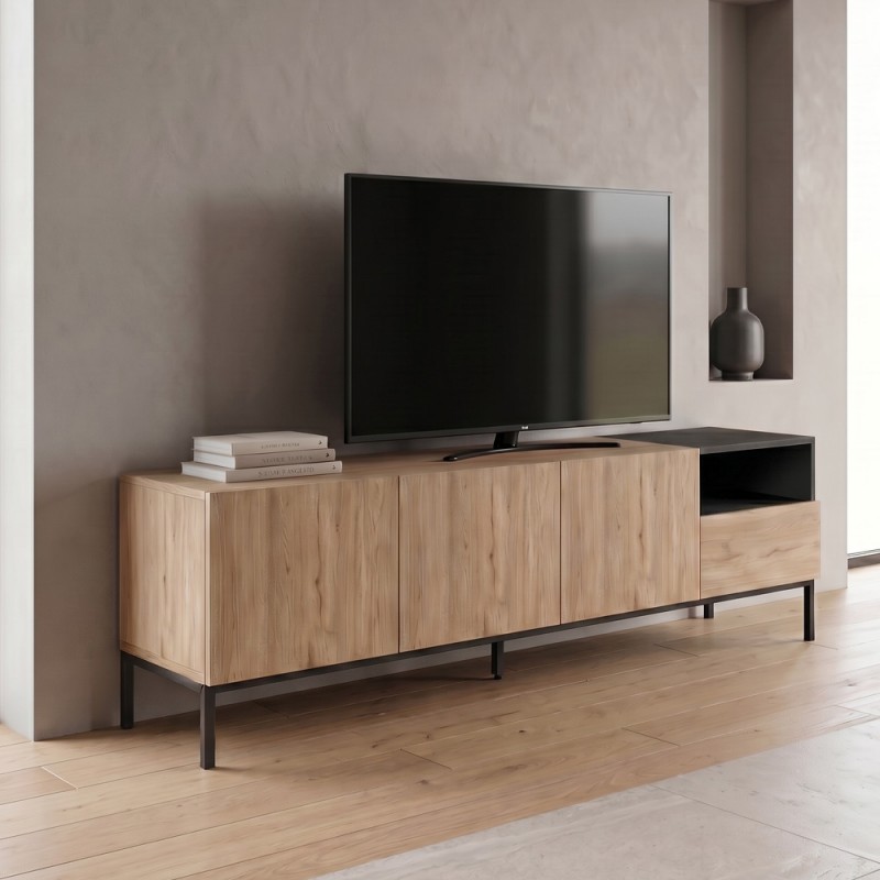 Έπιπλο Τηλεόρασης Cailin Megapap Χρώμα Sepet Oak - Black Wood 180X41,8X55Εκ.