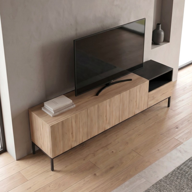 Έπιπλο Τηλεόρασης Cailin Megapap Χρώμα Sepet Oak - Black Wood 180X41,8X55Εκ.