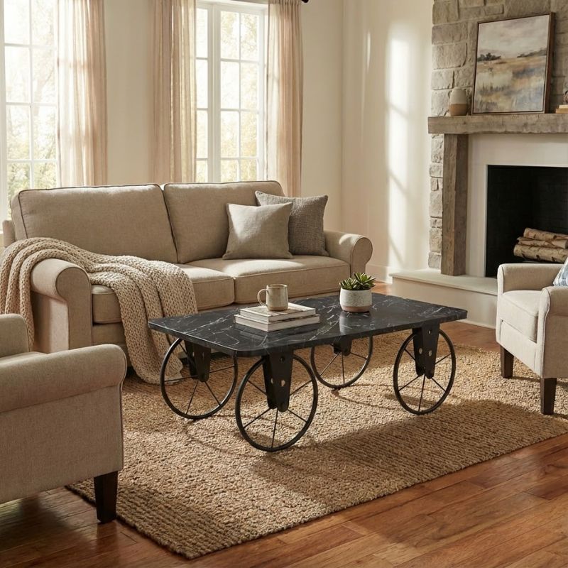 Τραπεζάκι Σαλονιού Jemmy Megapap Mdf - Μεταλλικό Χρώμα Μαύρο Εφέ Μαρμάρου 90X55X33Εκ.