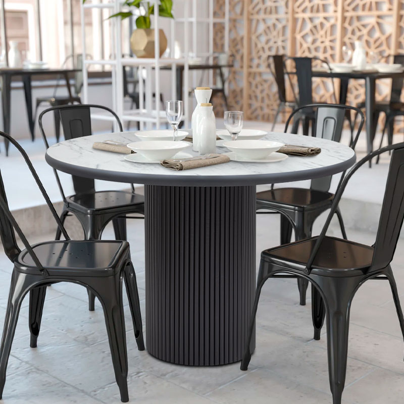 Τραπέζι Borno Megapap Χρώμα Μαύρο - Λευκό Εφέ Μαρμάρου Ø115X79 Εκ.