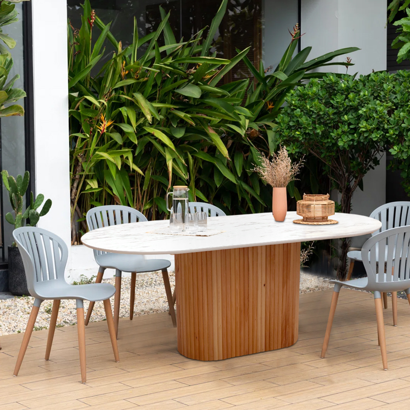 Τραπέζι Borno Megapap Χρώμα Φυσικό - Λευκό Εφέ Μαρμάρου 180X89X75 Εκ.