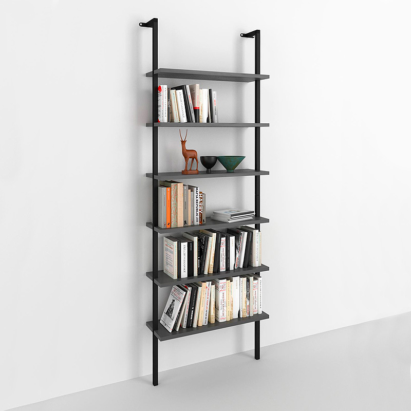 Βιβλιοθήκη Τοίχου Madison Megapap Μεταλλική - Μελαμίνης Χρώμα Μαύρο - Ανθρακί 60X20X183Εκ.