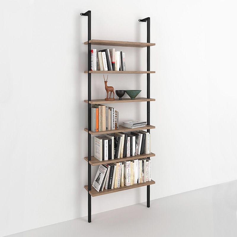 Βιβλιοθήκη Τοίχου Madison Megapap Μεταλλική - Μελαμίνης Χρώμα Μαύρο - Pine Oak 60X20X183Εκ.