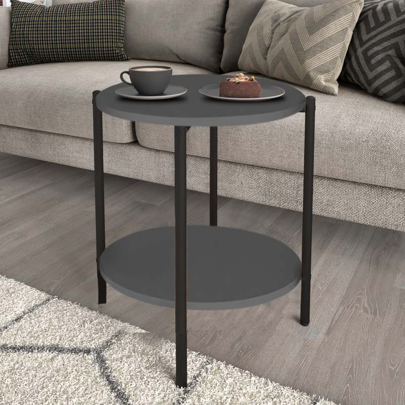 Τραπεζάκι Βοηθητικό Argento Megapap Μεταλλικό - Μελαμίνης Χρώμα Ανθρακί 43X43X60Εκ.