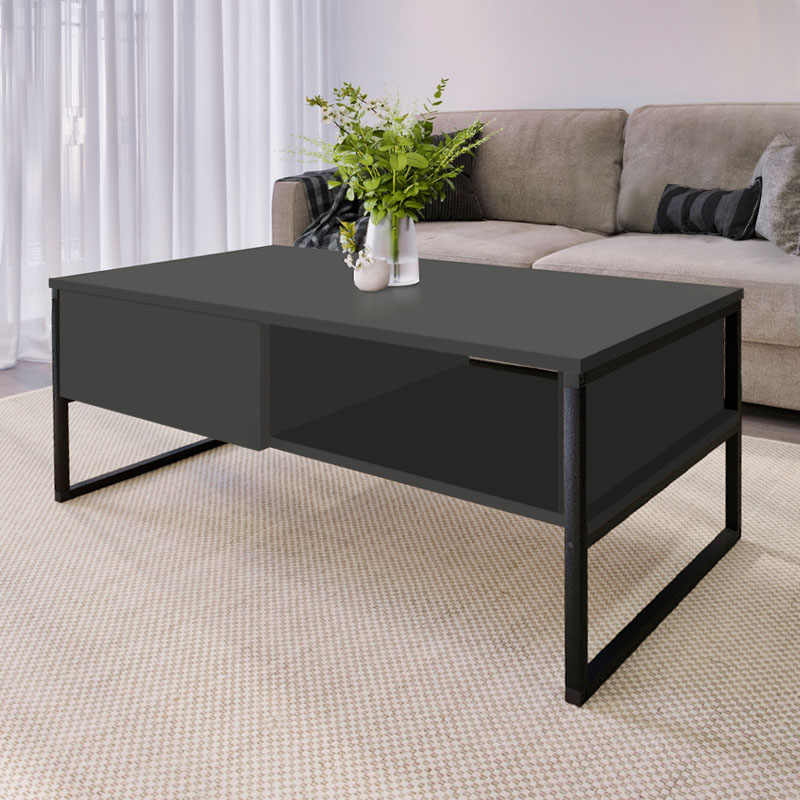 Τραπεζάκι Σαλονιού Lawrence Megapap Από Μελαμίνη Χρώμα Ανθρακί 105X60X46Εκ.