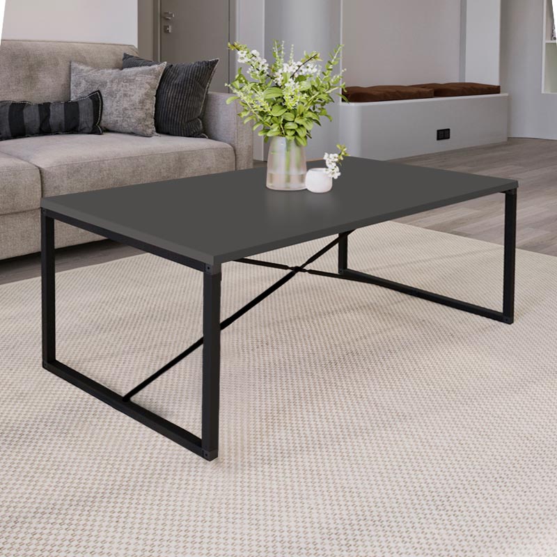 Τραπεζάκι Σαλονιού Harte Megapap Μεταλλικό - Μελαμίνης Χρώμα Ανθρακί 100X55X42Εκ.