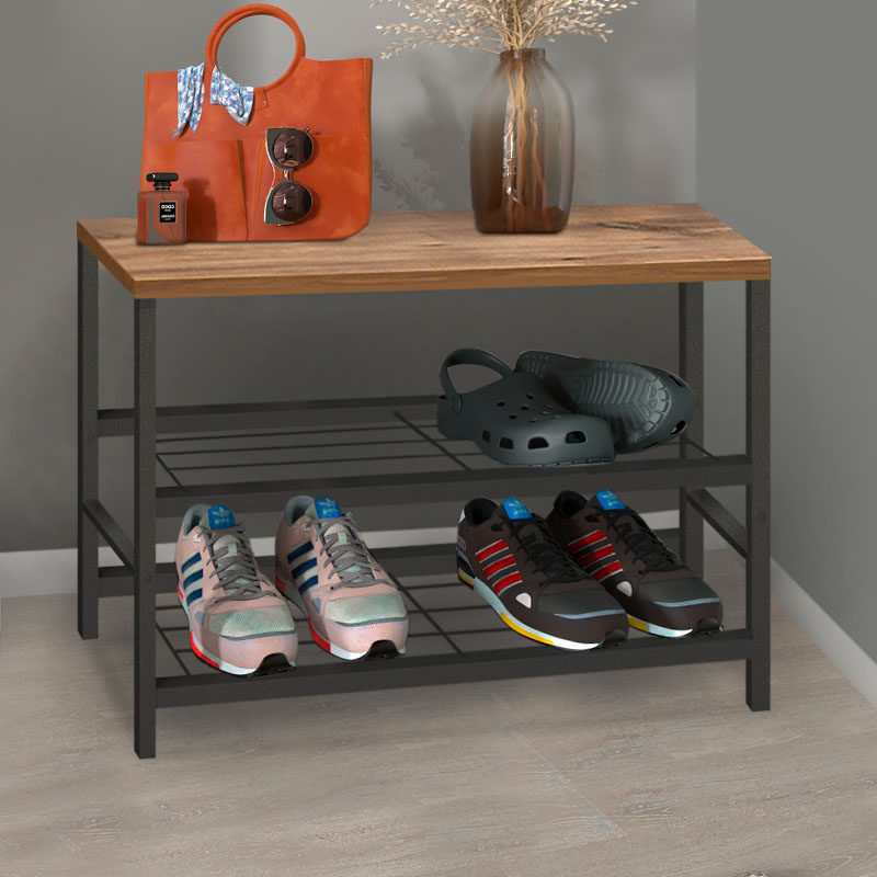 Παπουτσοθήκη Dalia Megapap 6 Ζευγών Μεταλλική - Μελαμίνης Χρώμα Μαύρο - Pine Oak 65X30X45Εκ.