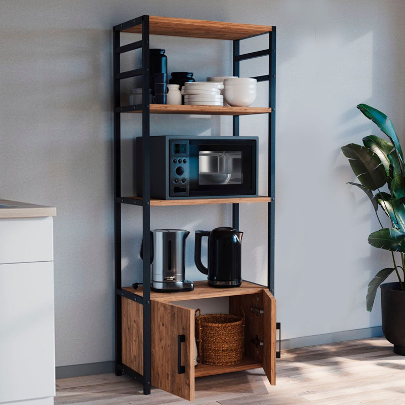 Έπιπλο Κουζίνας Agero Megapap Μεταλλικό - Μελαμίνης Χρώμα Μαύρο - Pine Oak 56,1X30X138,3Εκ.